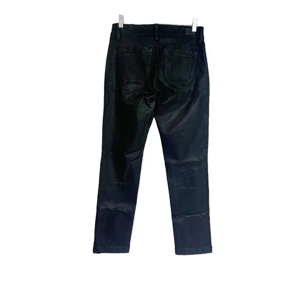Paige Straight Ankle Mayslie Black Fog Luxe Coated Jeans Size 25 NWOT
